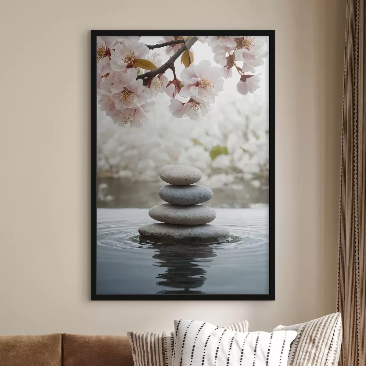 Poster Stenen in water op wazige achtergrond f44476