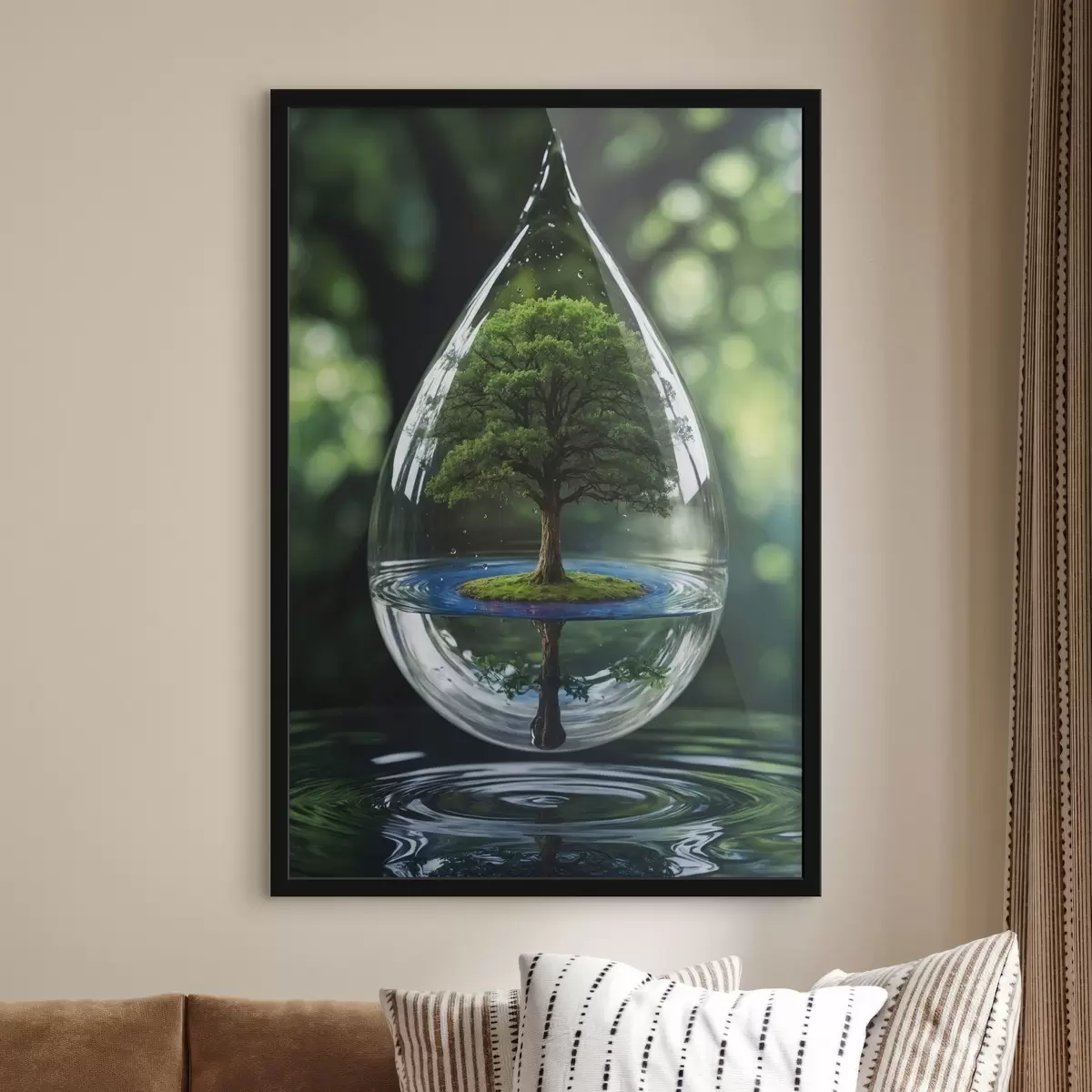Affiche Goutte d'eau avec réflexion sur l'arbre f44480
