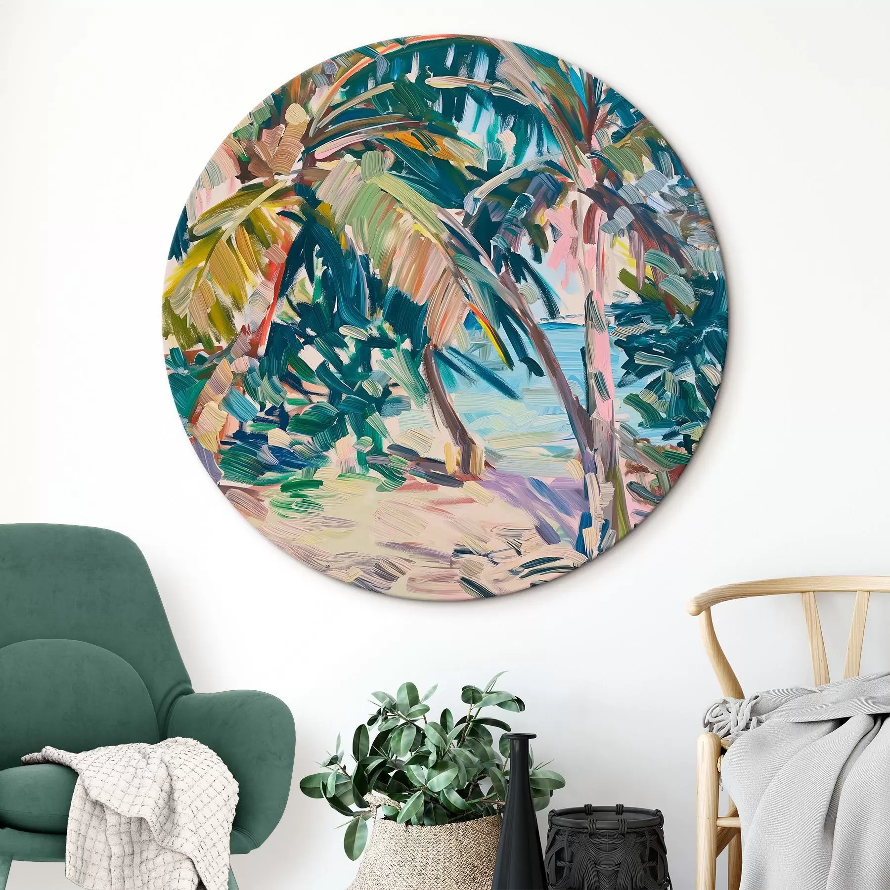 Papier peint photo Palmiers abstraction, imitation de coups de pinceau r44513