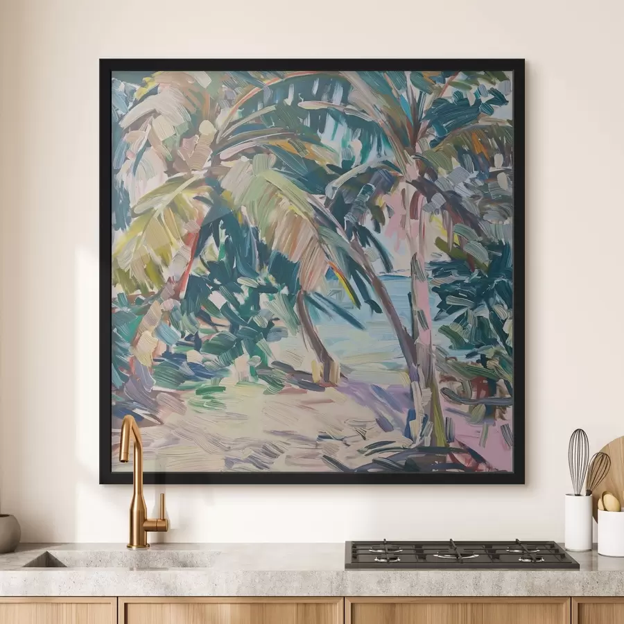 Fotobehang Palmbomen abstractie, imitatie van penseelstreken f44513