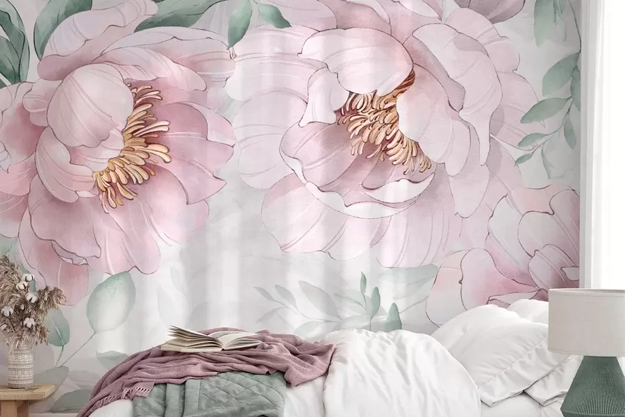 Fotobehang Roze pioenrozen imitatie aquarel w03932v2