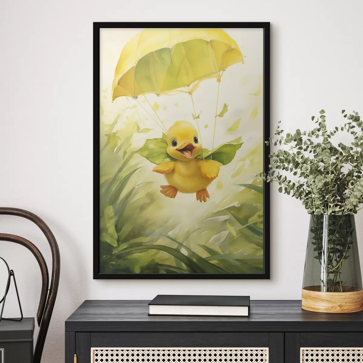 Affiche Un canard avec un parachute f44529