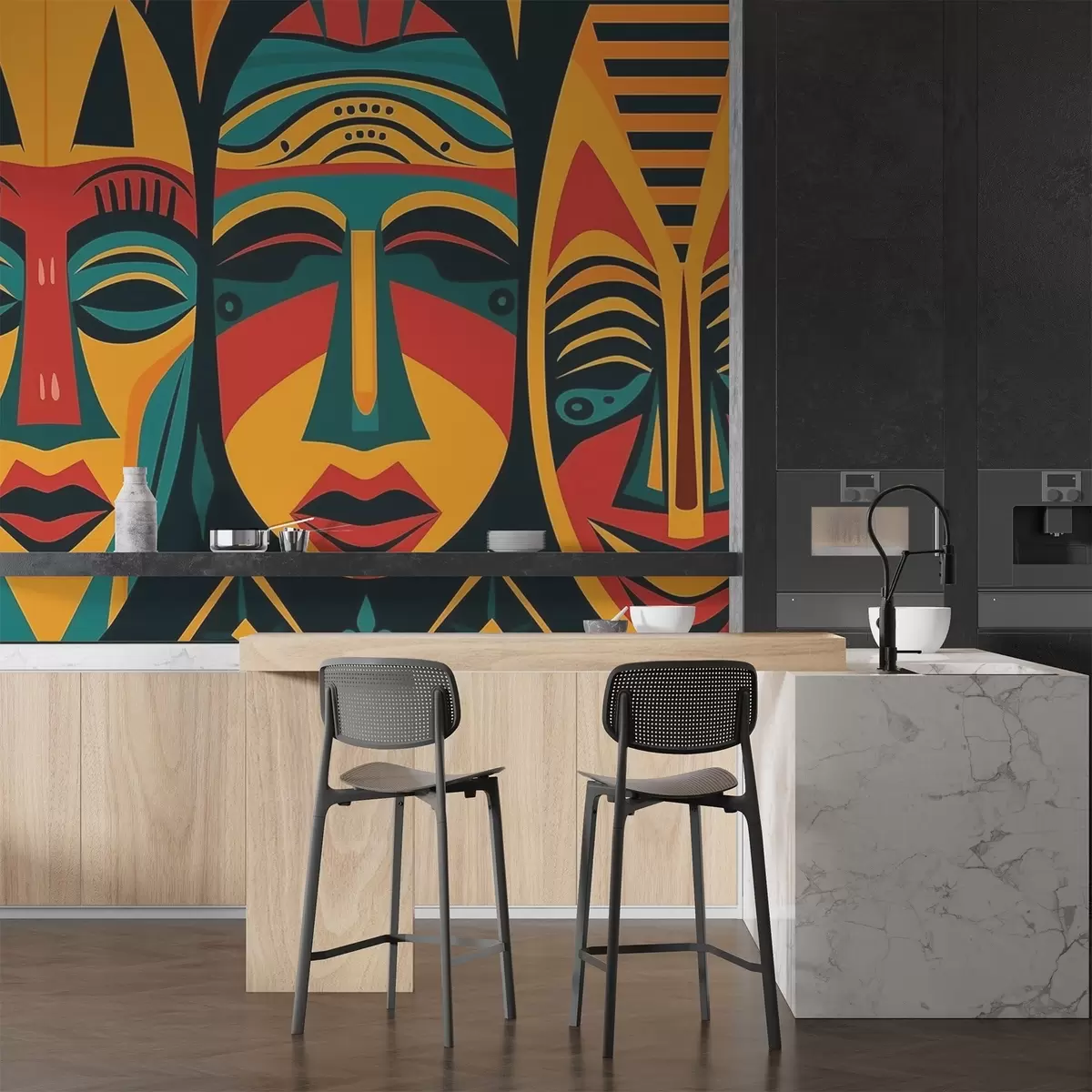 Papier peint photo Masques africains w04043v2