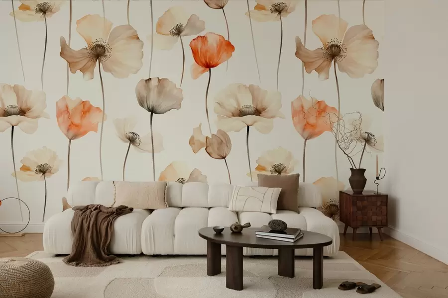 Fotobehang gekrulde klaprozen in aquarelstijl w04031