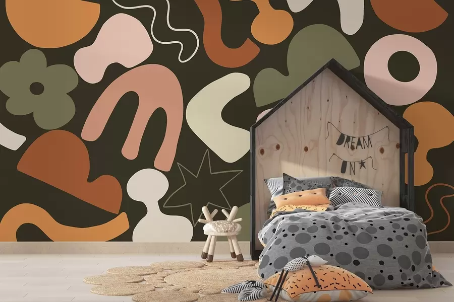 Papier peint photo Figures géométriques, juvénile, abstraction, fond vert foncé w04067v2