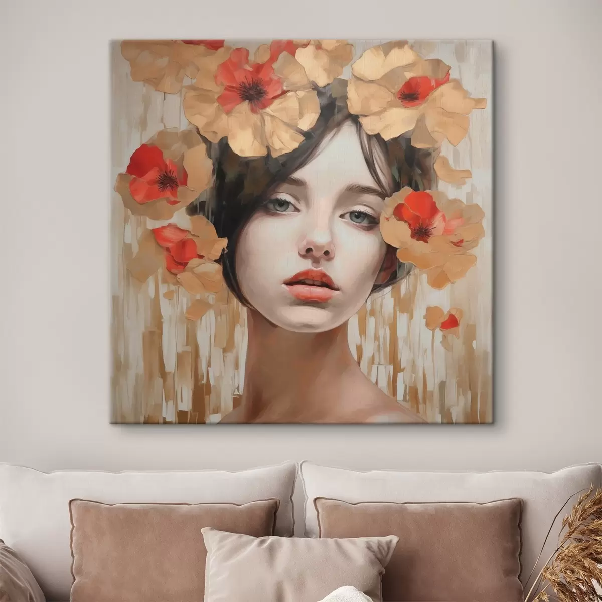  Peintures Portrait d'une jeune fille avec des fleurs s44593