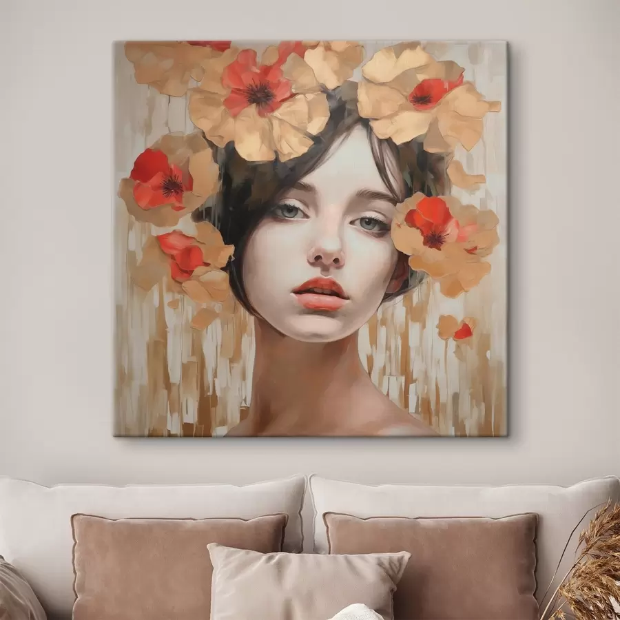  Peintures Portrait d'une jeune fille avec des fleurs s44593