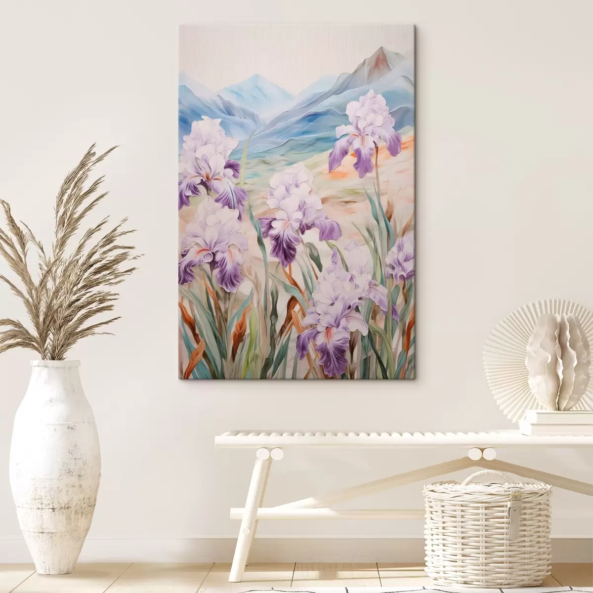  Schilderijen Irissen tegen de achtergrond van bergen s44599
