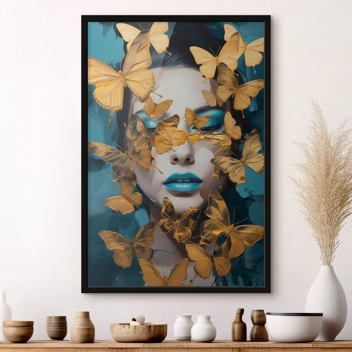 Affiche Portrait d'une fille avec des papillons f44583