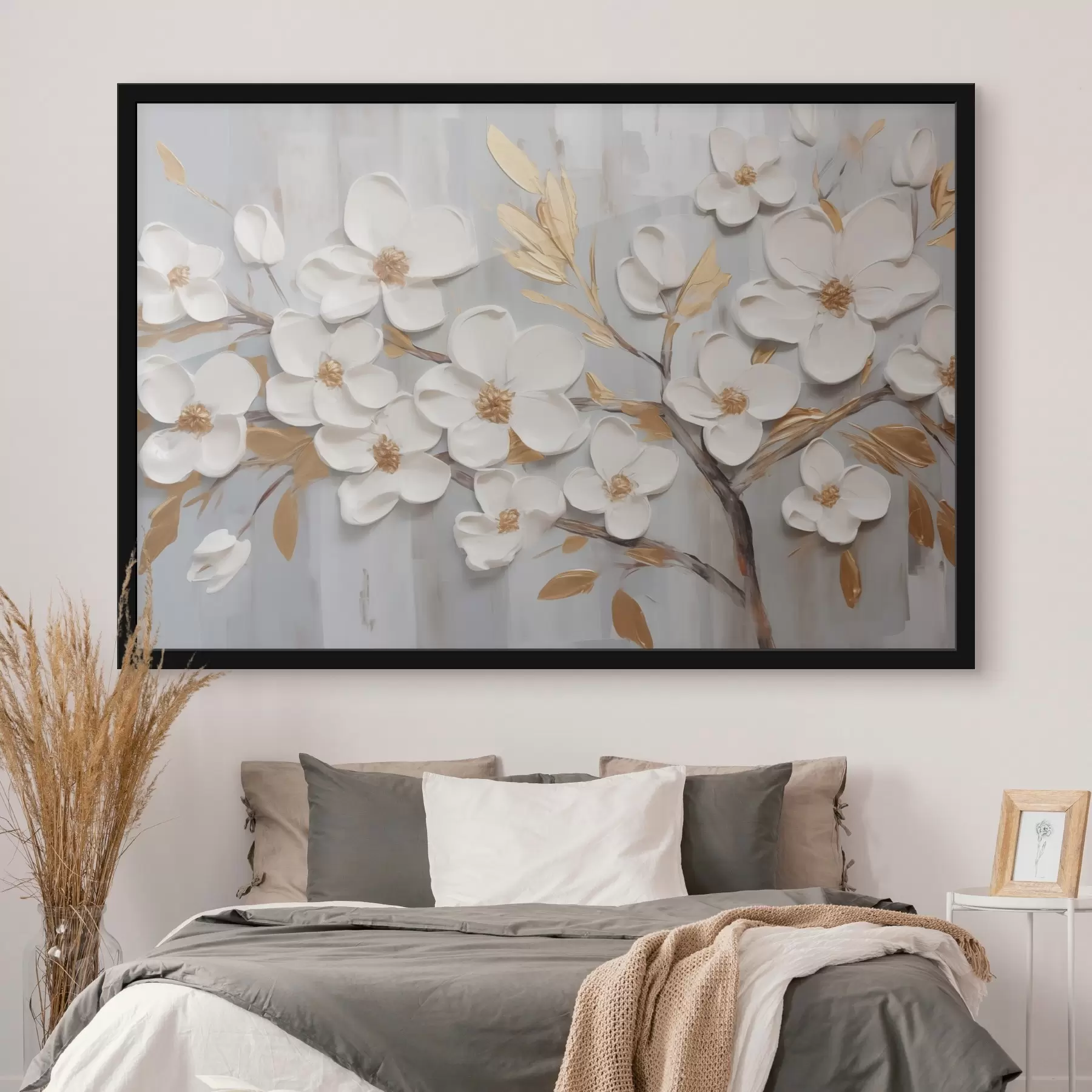 Fotobehang Witte bloemen imitatieschilderij f44586