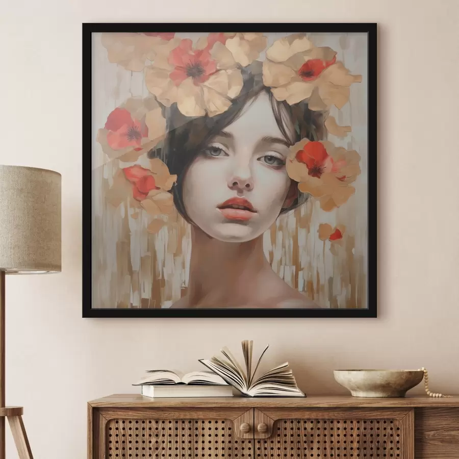 Fotobehang Portret van een meisje met bloemen f44593
