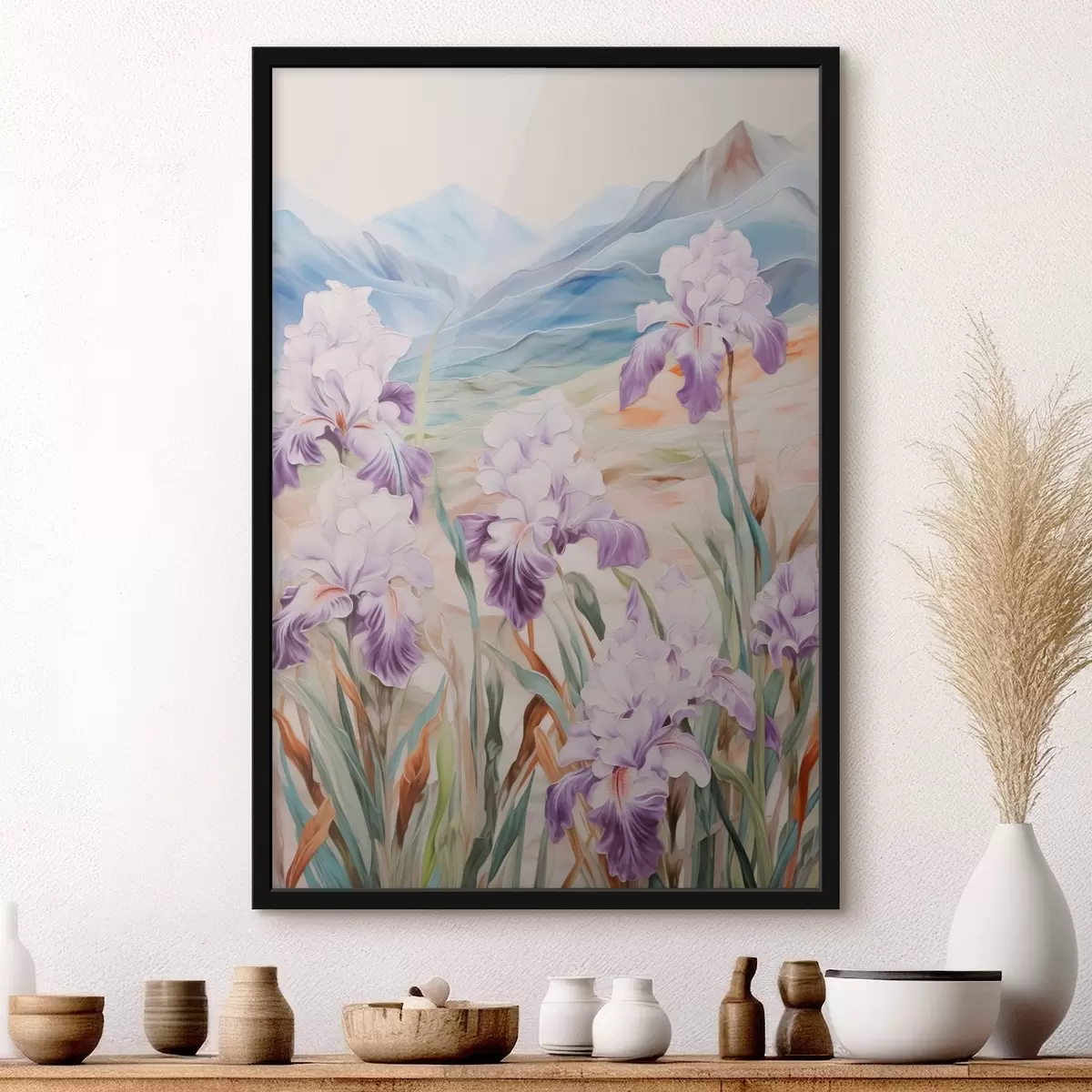 Affiche Iris sur fond de montagnes f44599