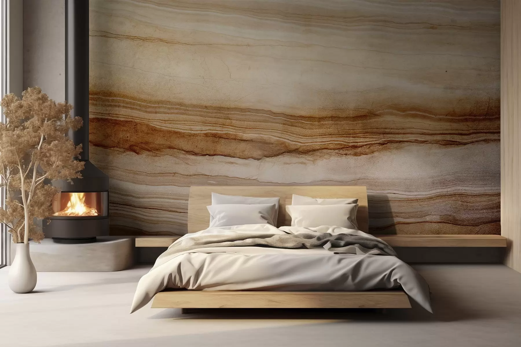 Papier peint photo Imitation de la texture du bois avec des lignes horizontales, beige et marron foncé, imprimé naturel, tons doux et terreux w09156