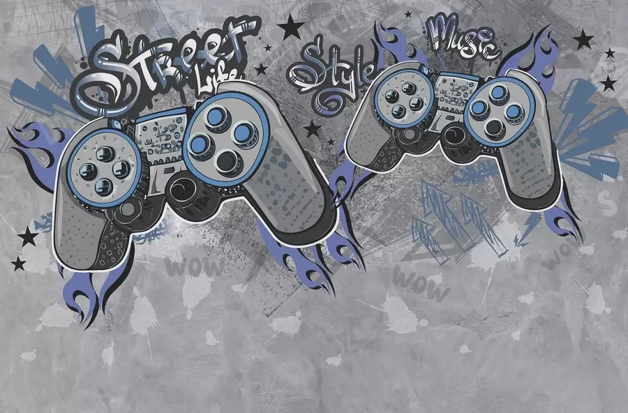 Papier peint photo Consoles de style street art sur le mur grunge w04054