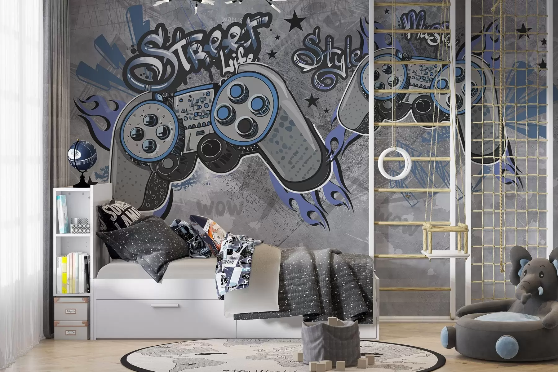 Papier peint photo Consoles de style street art sur le mur grunge w04054