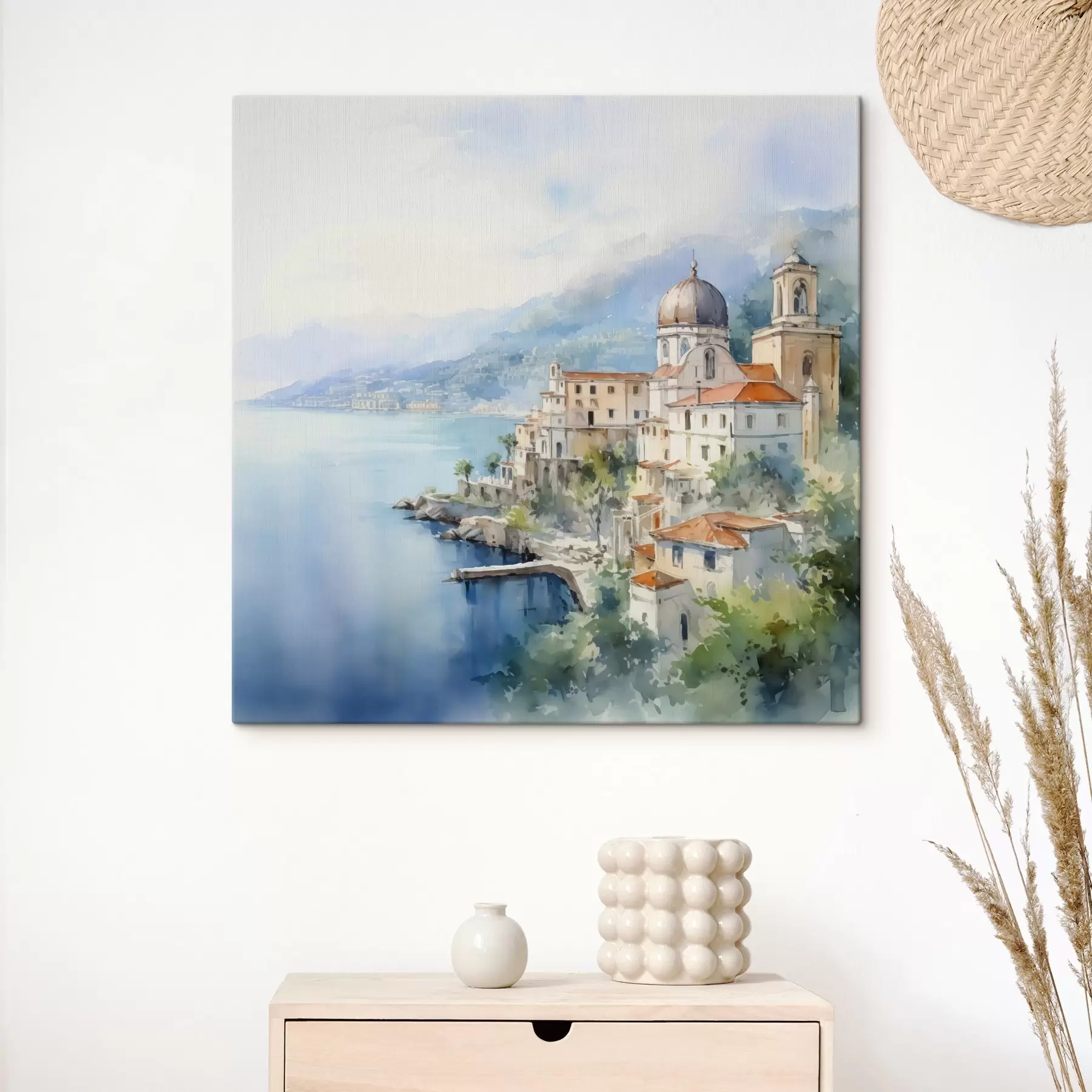  Peintures Ville au bord de la mer imitation d'aquarelle s44635