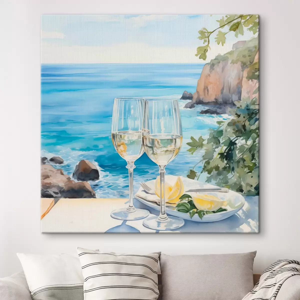  Peintures Verres de vin contre la mer s44644