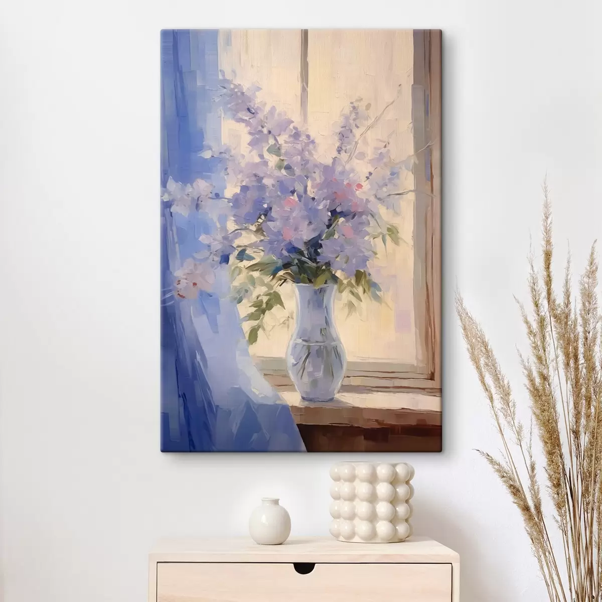  Peintures Fleurs délicates dans un vase près de la fenêtre s44653