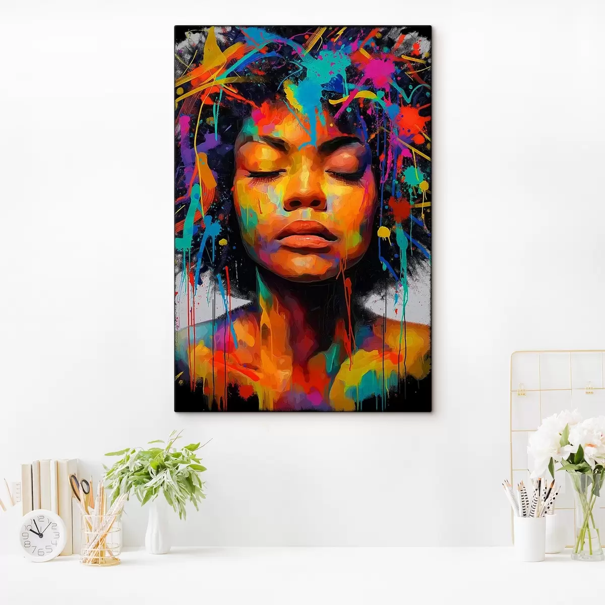  Schilderijen Meisje in heldere kleuren, abstracte stijl s44618