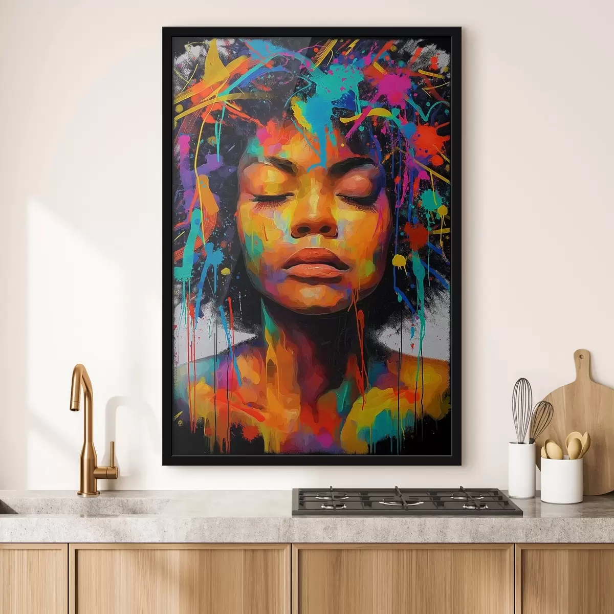 Affiche Fille aux couleurs vives, style abstrait f44618