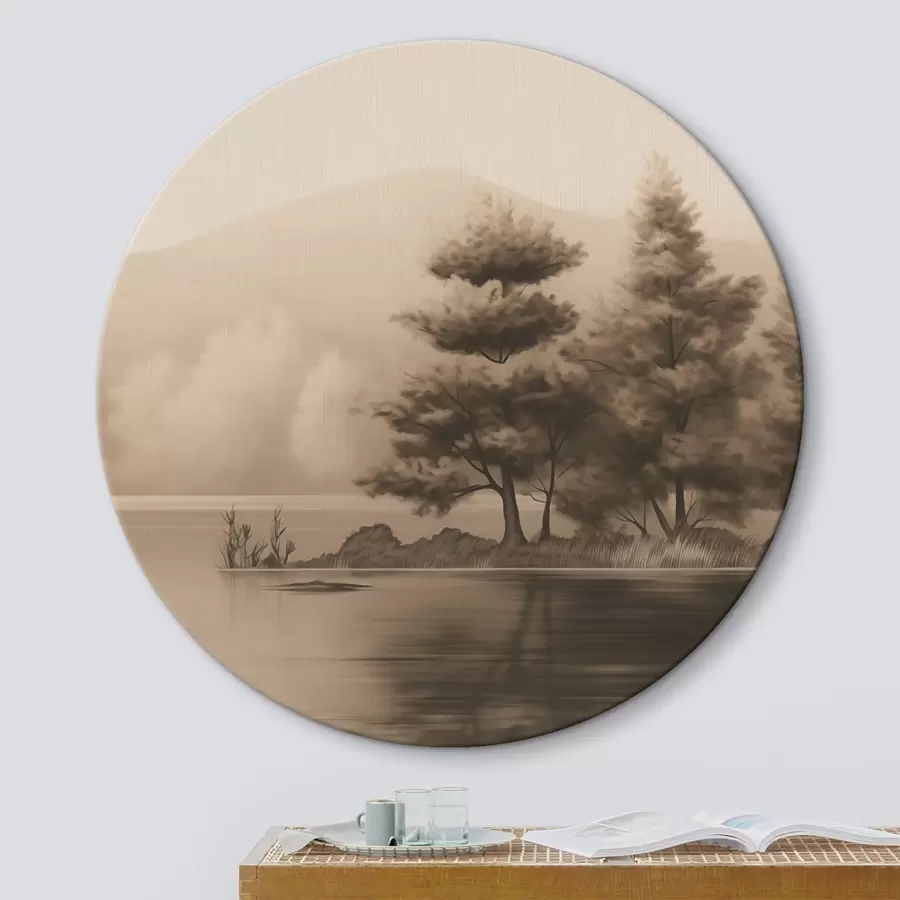 Papier peint photo Lac et arbres en sépia r44633