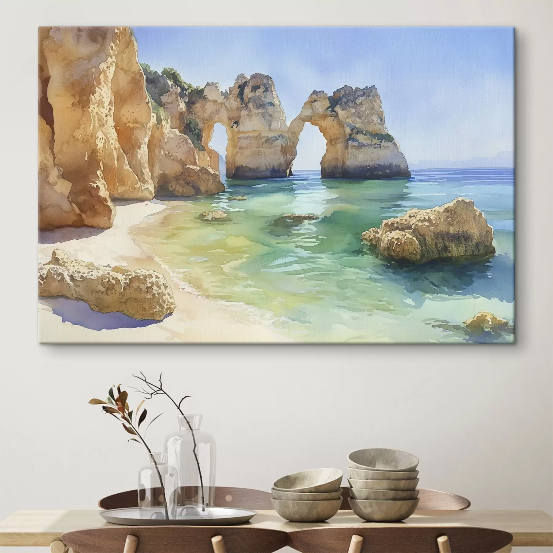  Peintures Plage de l'océan avec falaises rocheuses, Portugal, été, aquamarine s44608