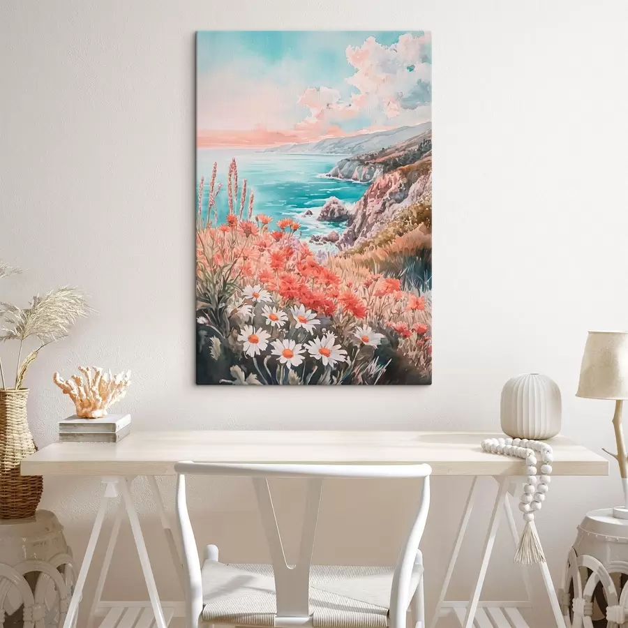  Schilderijen Portugal oceaan kust op de zonsondergang, weide bloemen s44612