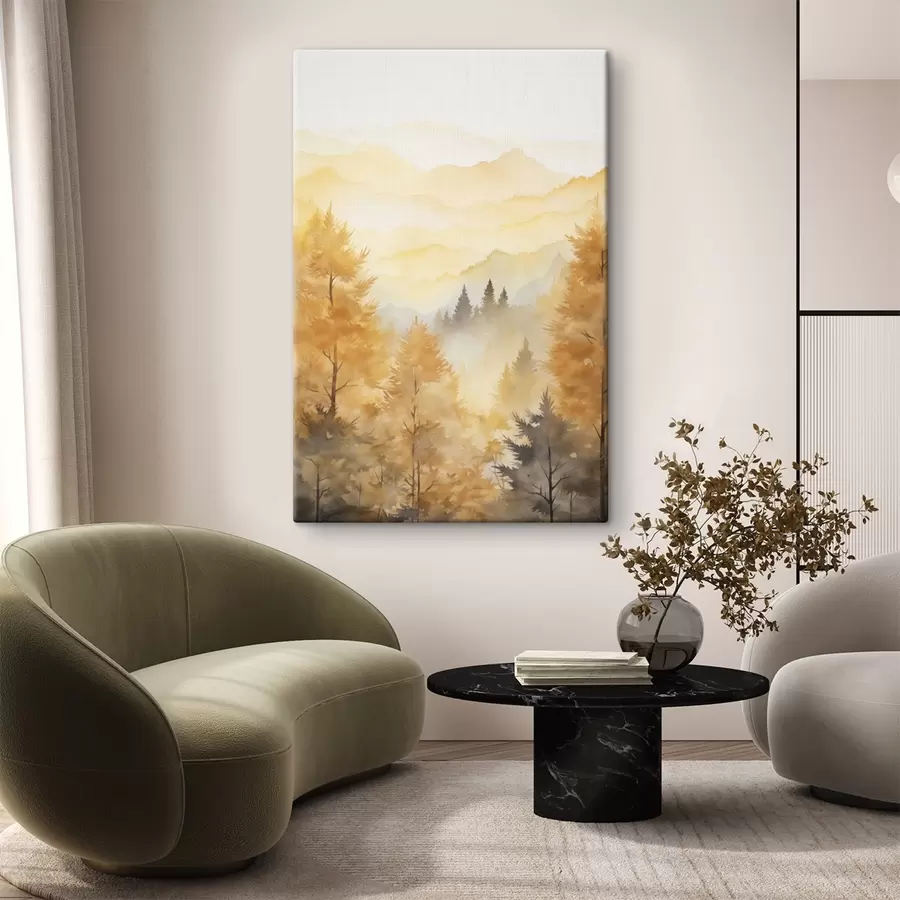  Peintures Belle forêt d'automne avec des montagnes en arrière-plan s44614