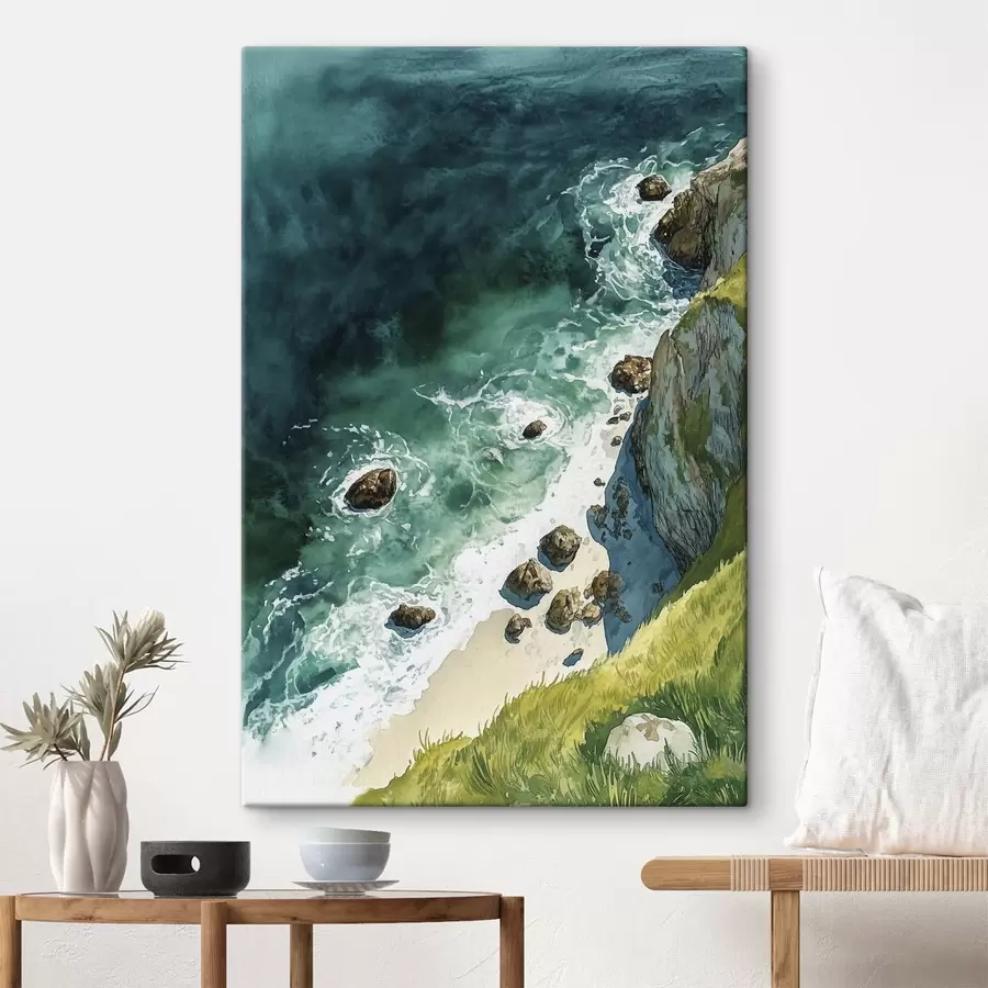  Schilderijen Aquamarijn water, oceaan, rotskliffen, Portugal s44617