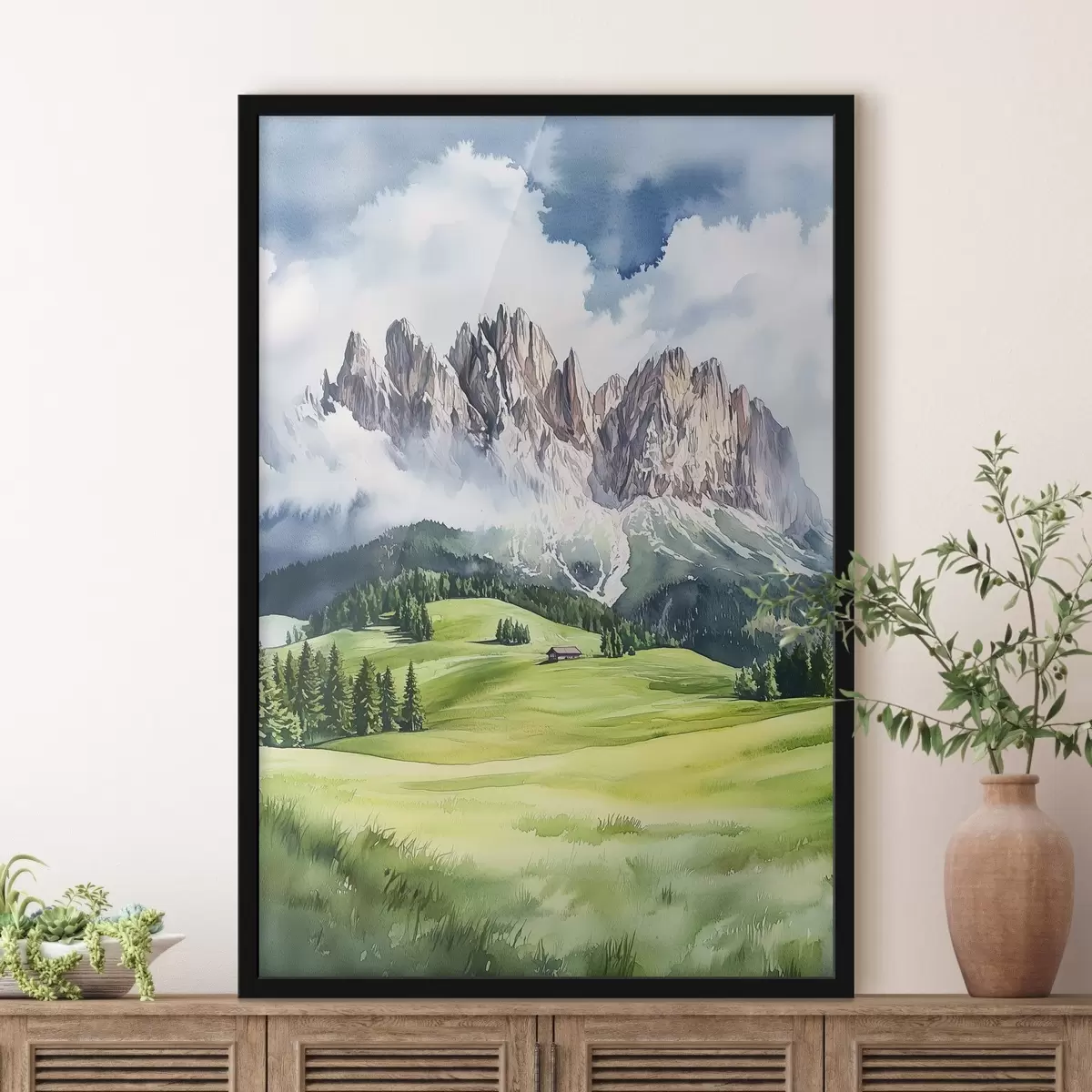 Affiche Dolomites, montagnes alpines, Italie, paysage, aquarelle f44601