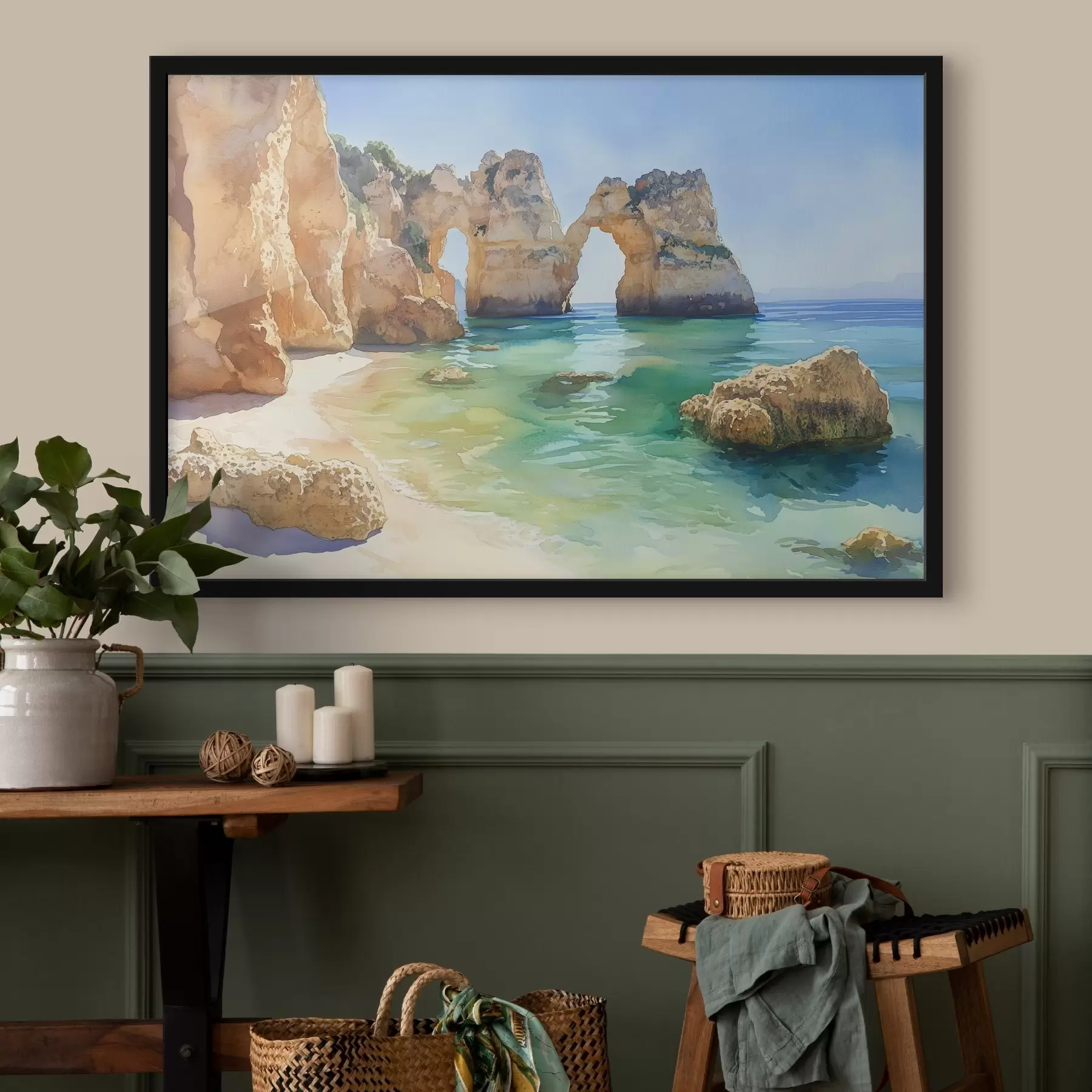 Papier peint photo Plage de l'océan avec falaises rocheuses, Portugal, été, aquamarine f44608