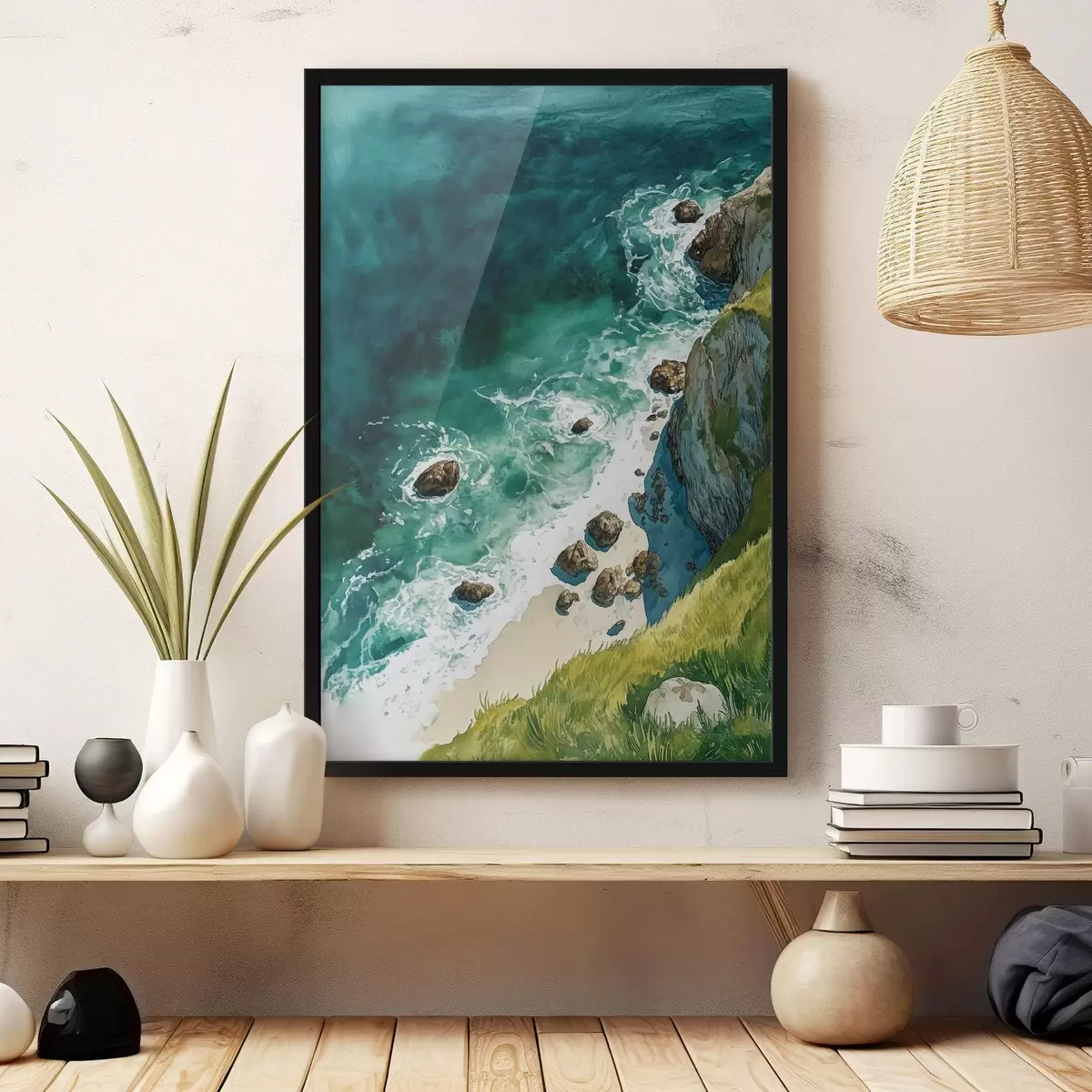 Affiche Eau aigue-marine, océan, falaises rocheuses, Portugal f44617