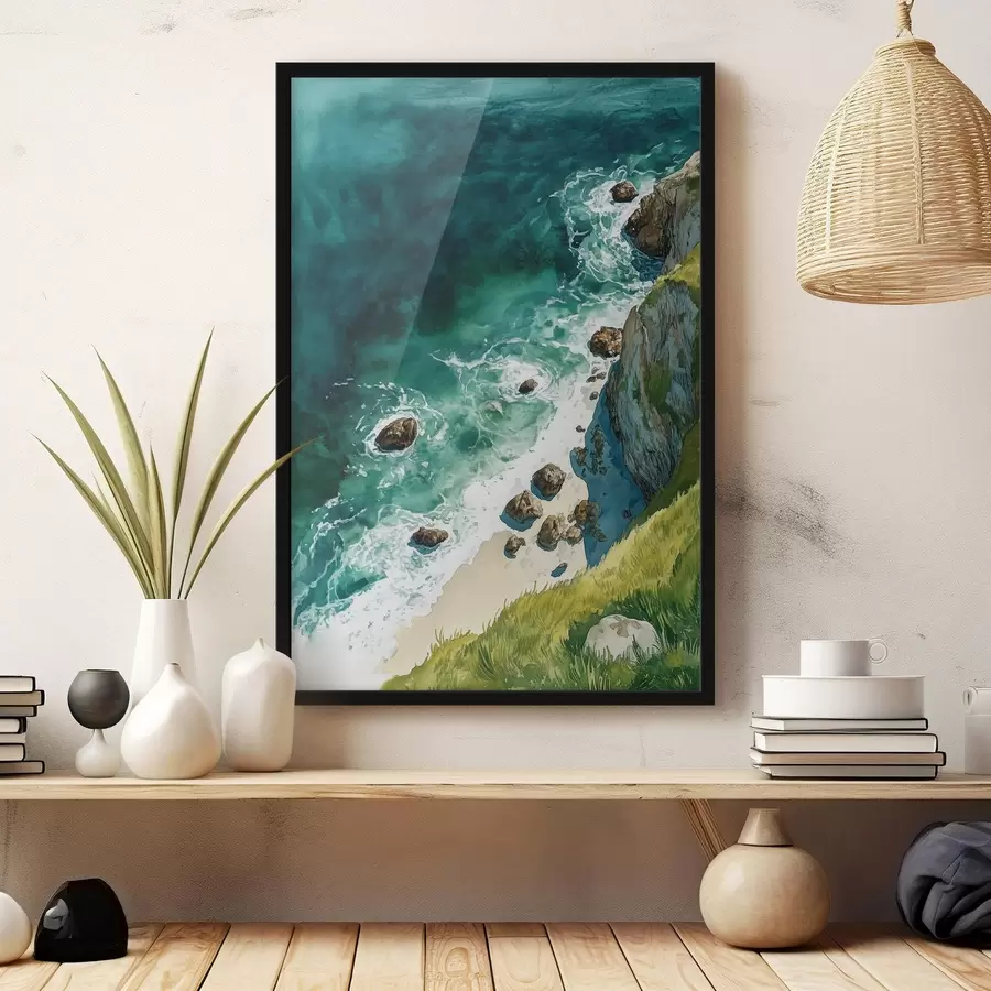  Schilderijen Aquamarijn water, oceaan, rotskliffen, Portugal f44617