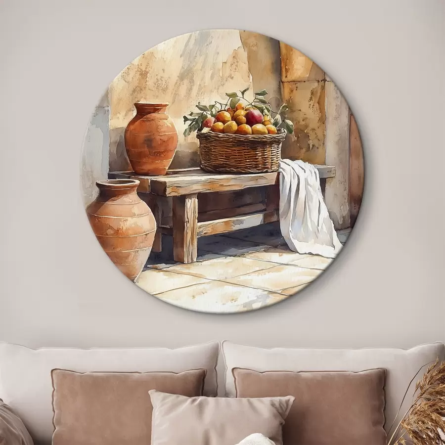  Schilderijen Esthetische vazen en rieten mand met sinaasappels, Toscane, rustieke stijl r44605