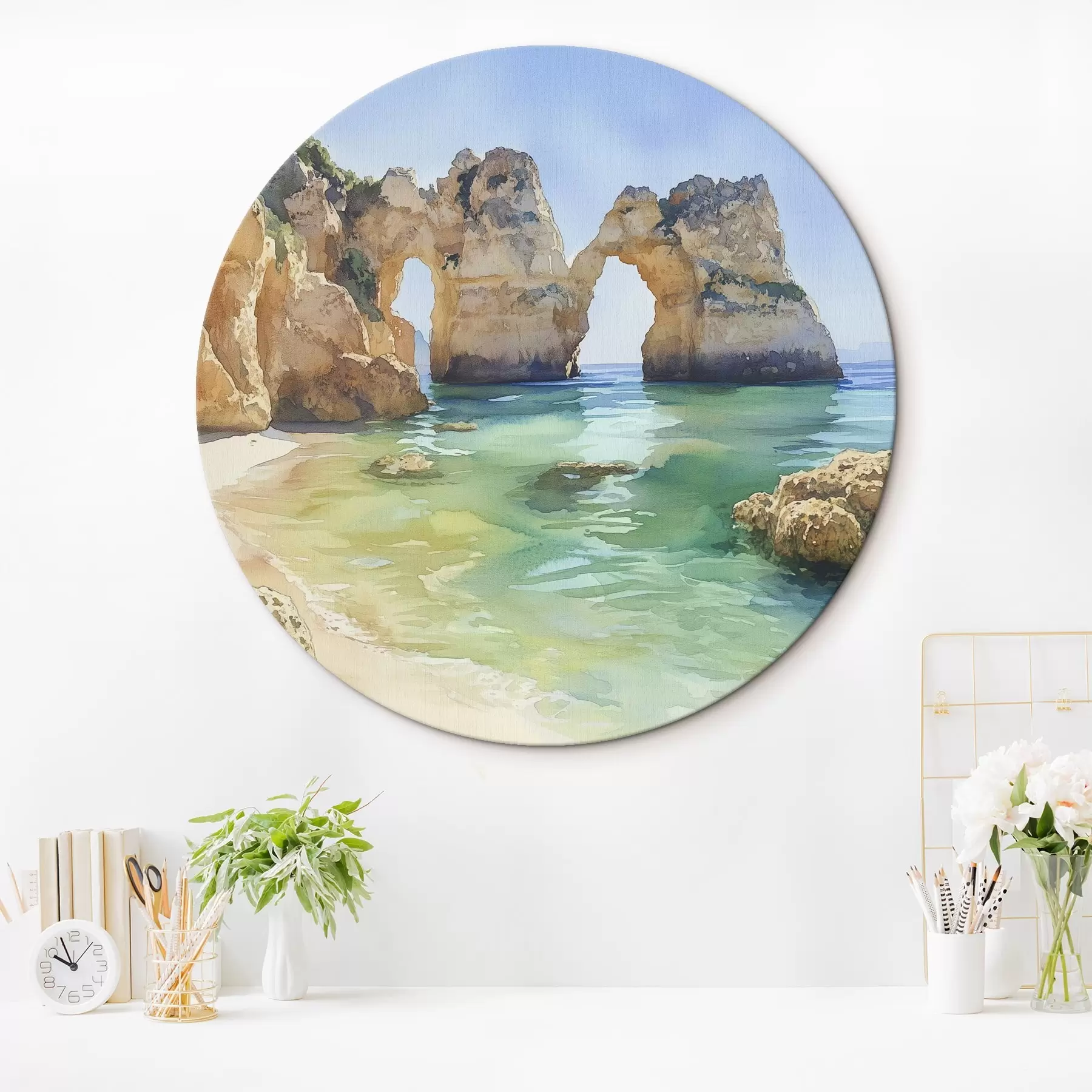  Schilderijen Oceaanstrand met rotskliffen, Portugal, zomer, aquamarijn r44608