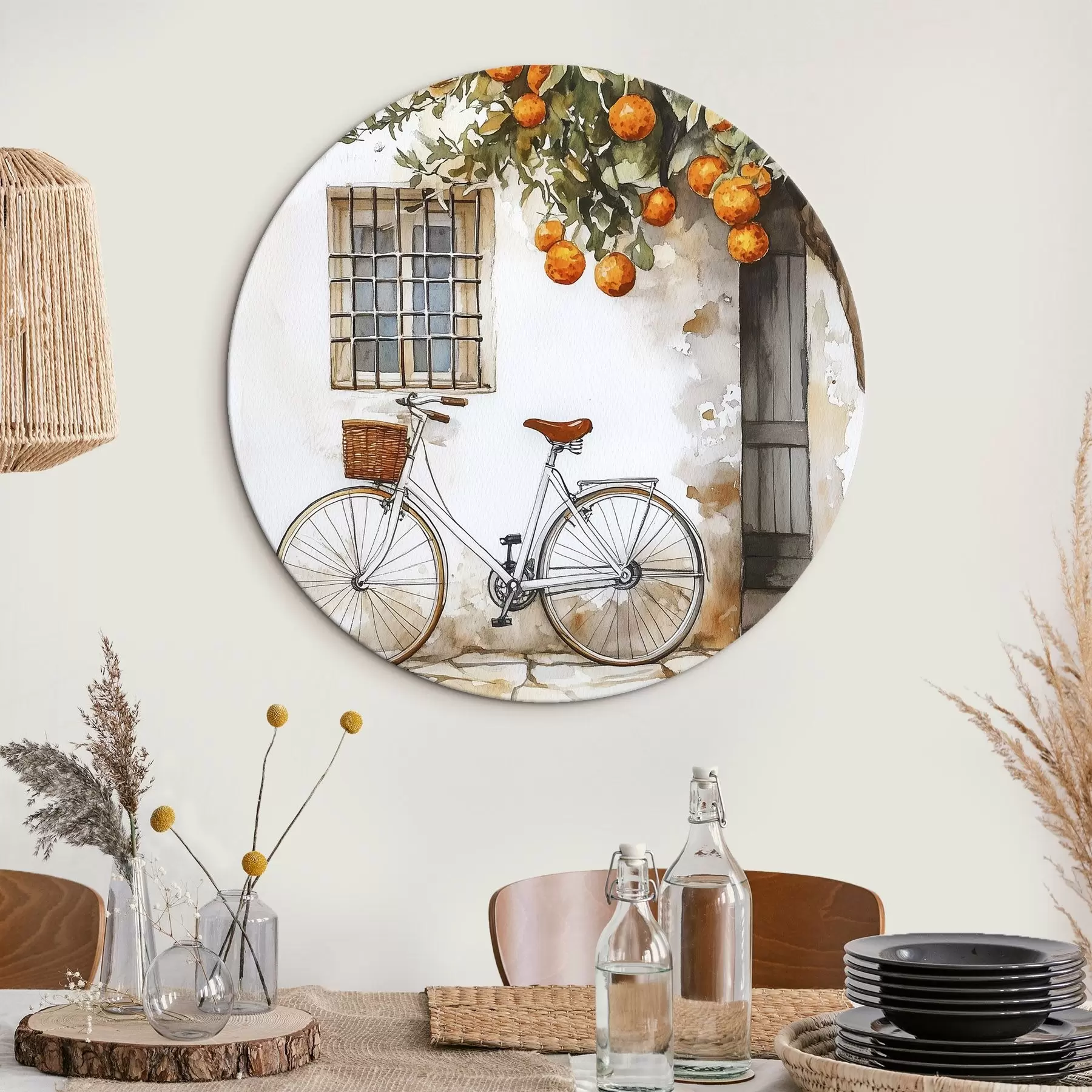  Schilderijen Mediterraan wit huis met sinaasappelboom en fiets r44610