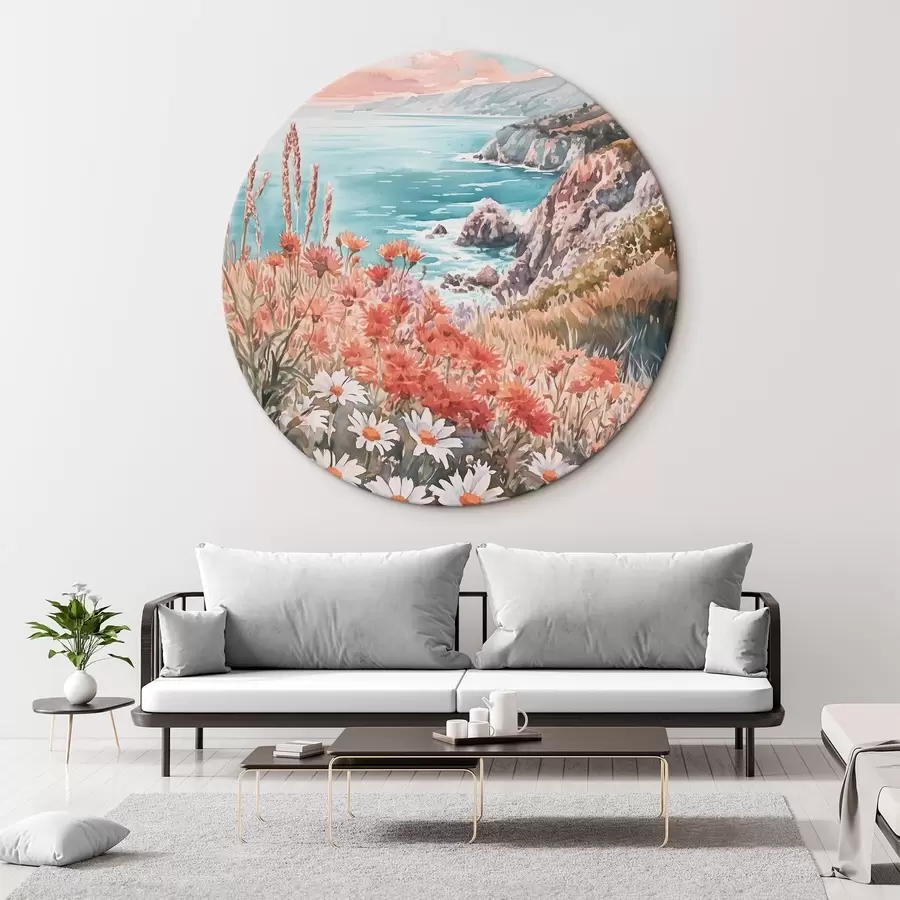  Peintures Portugal côte de l'océan au coucher du soleil, fleurs de prairie r44612