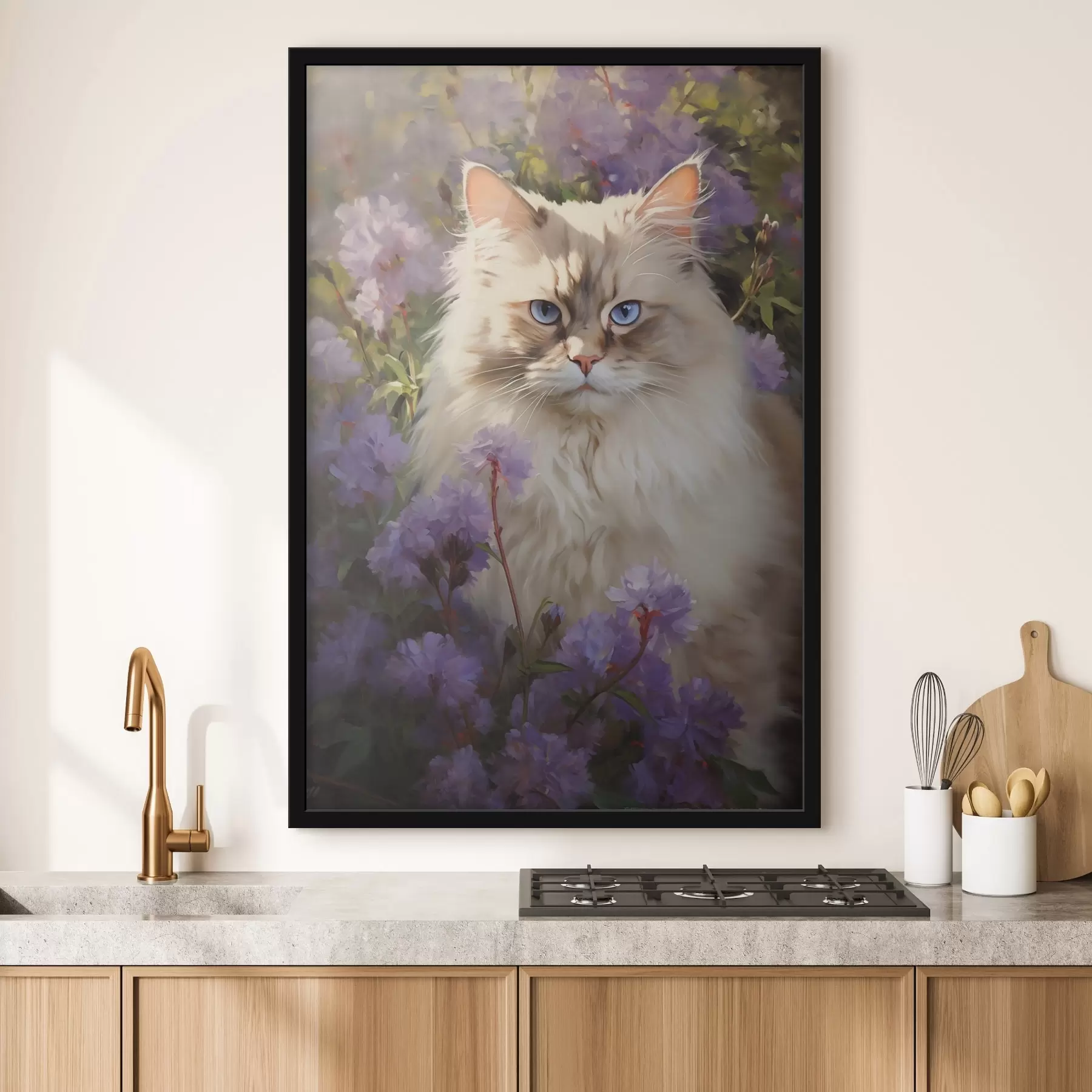 Fotobehang Kat in bloemen f44663