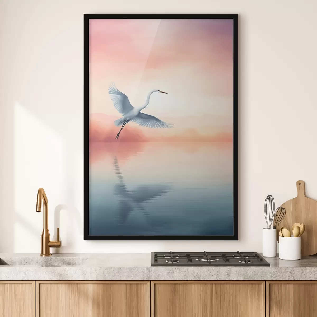 Poster Kraanvogel in de lucht f44677