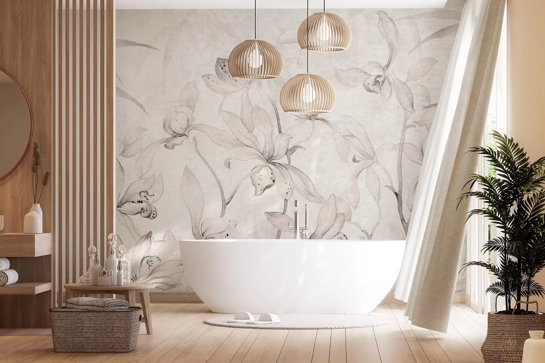 Fotobehang Wilde orchideeën, beige tinten w03933v1