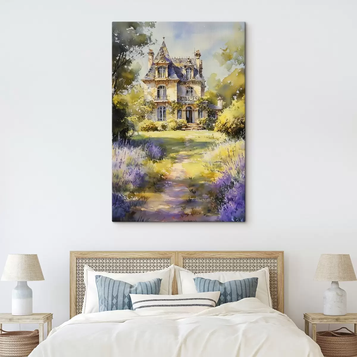  Schilderijen Frans plattelandshuisje, aquarelstijl, lavendelvelden s44501