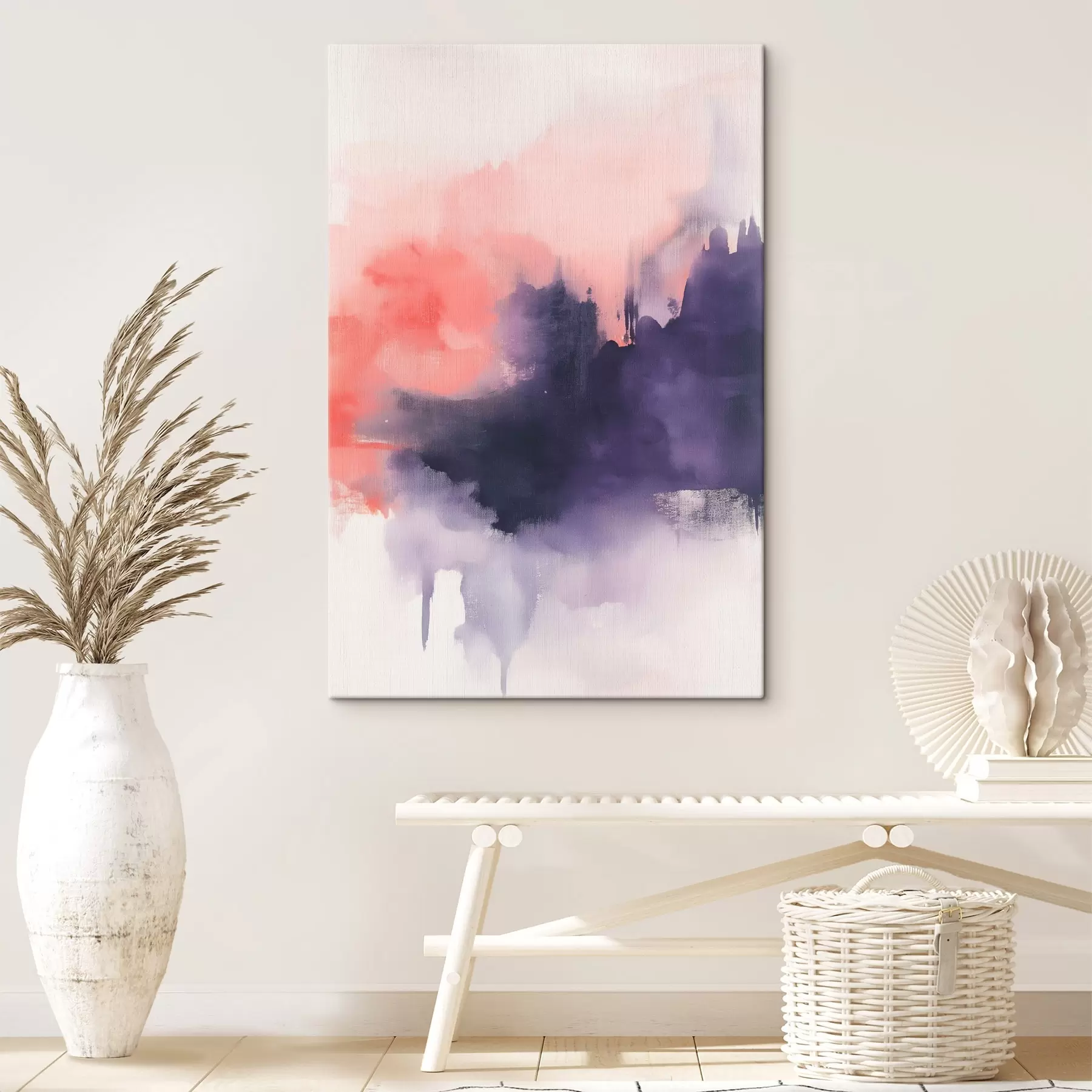  Schilderijen Abstractie in acrylstijl, penseelstreken, paars en roze s44507