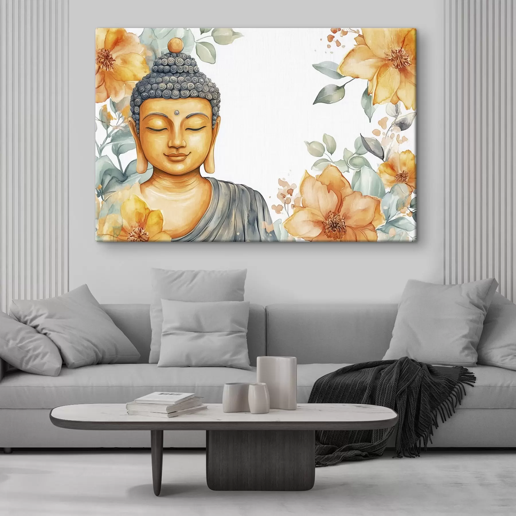  Schilderijen Boeddha omringd door oranje bloemen, aquarelstijl s44508