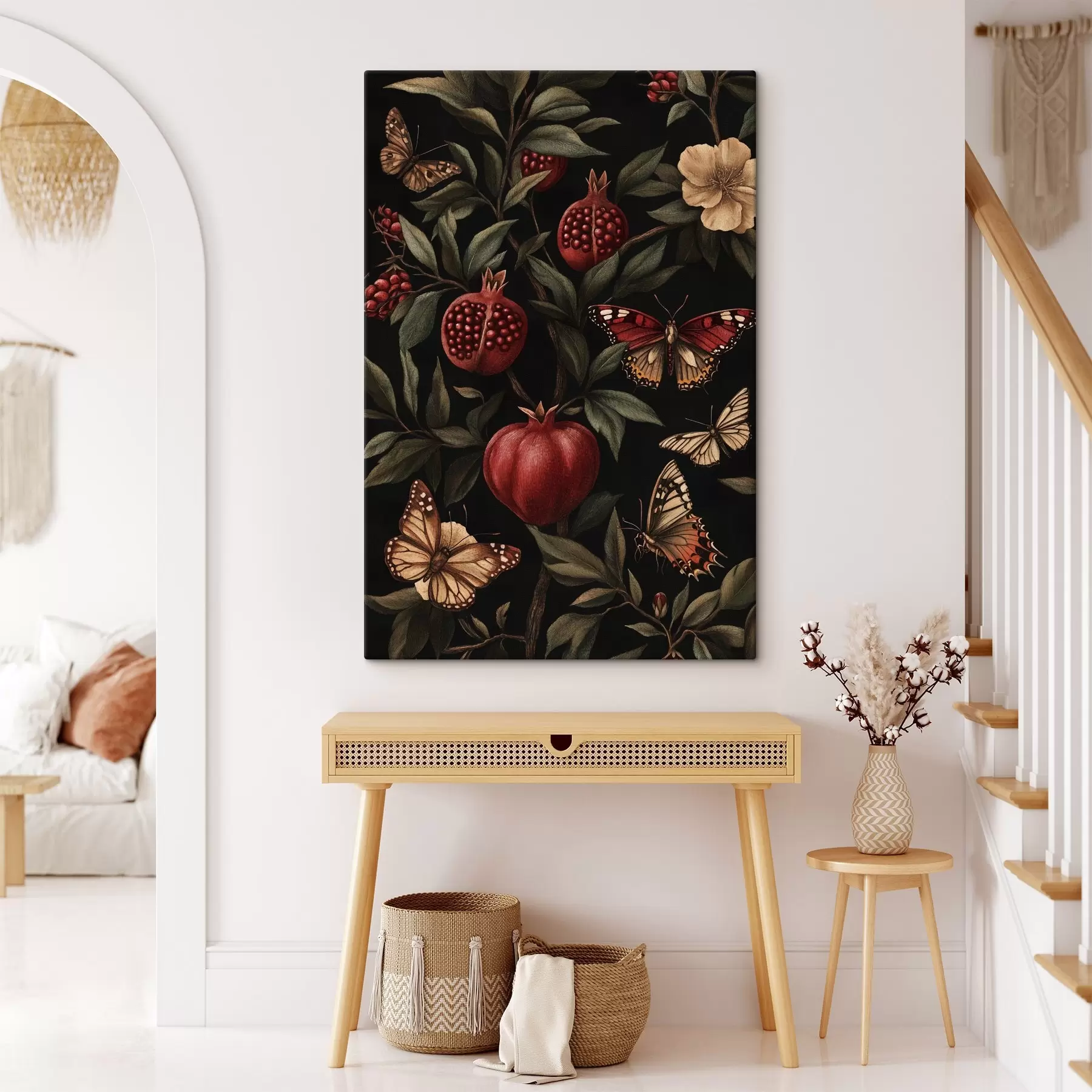 Fotobehang Botanische kunst met granaatappels en vlinders s44511