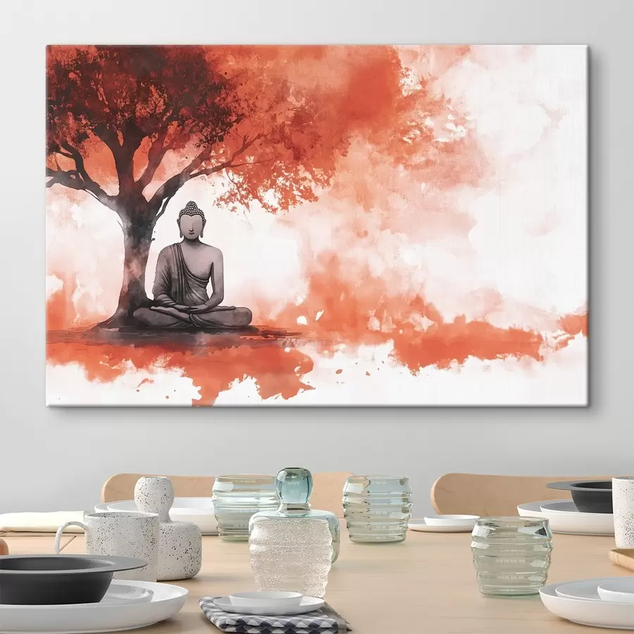  Peintures Bouddha assis sous l'arbre, méditation, spirituel, couleurs orange s44512