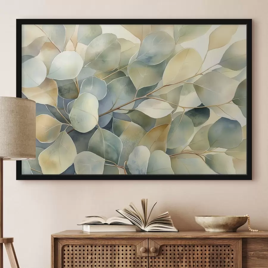 Fotobehang Eucalyptusbladeren, aquarel, natuur f44502