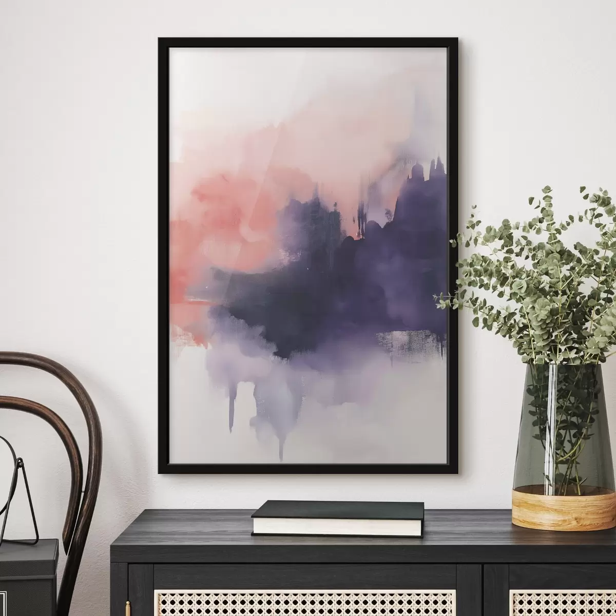 Affiche Abstraction à l'acrylique, coups de pinceau, violet et rose f44507