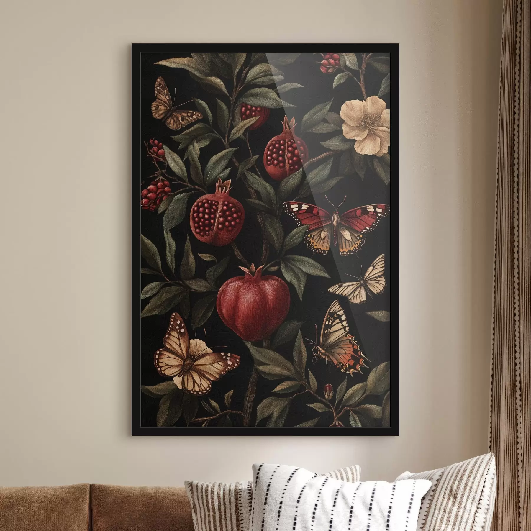  Schilderijen Botanische kunst met granaatappels en vlinders f44511