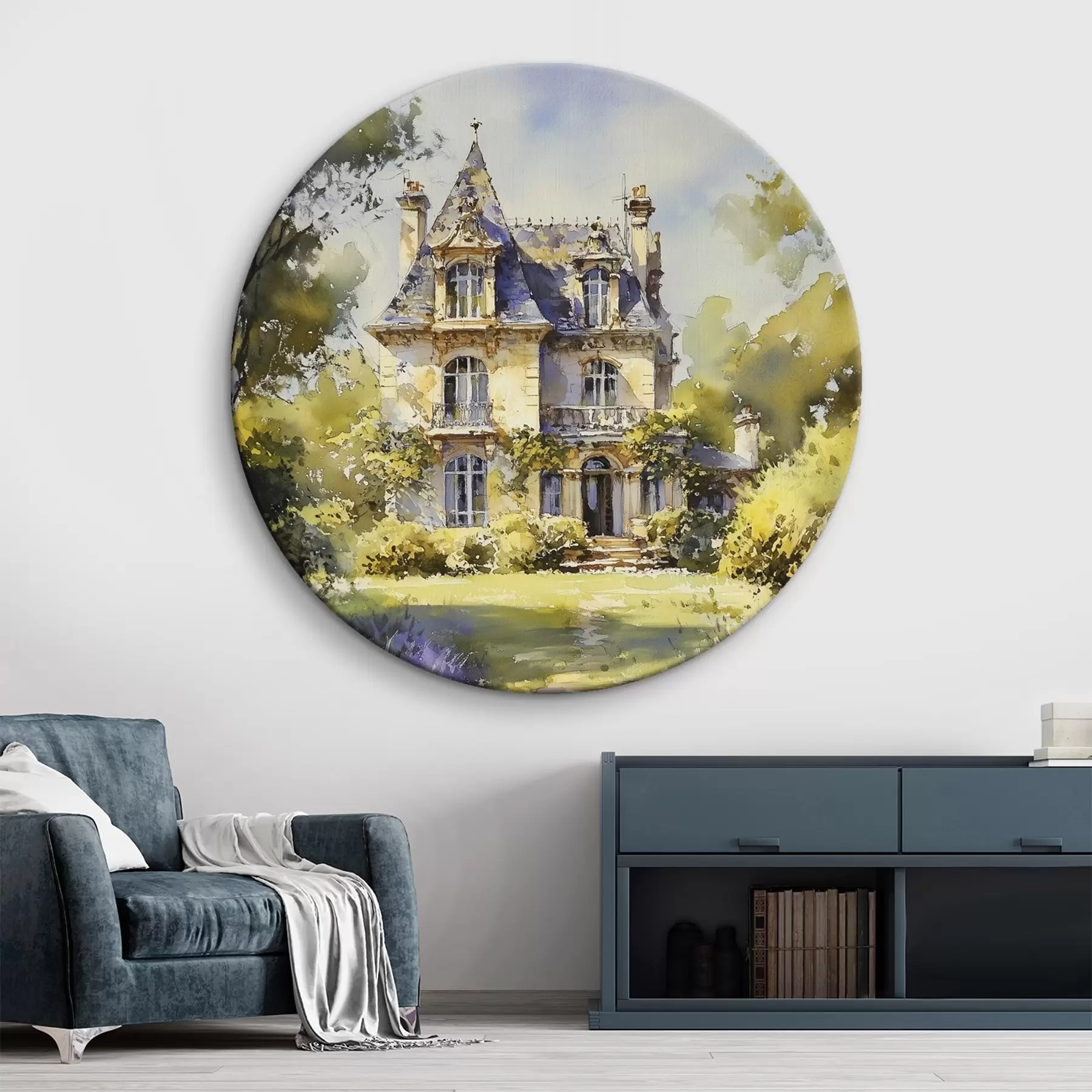  Schilderijen Frans plattelandshuisje, aquarelstijl, lavendelvelden r44501