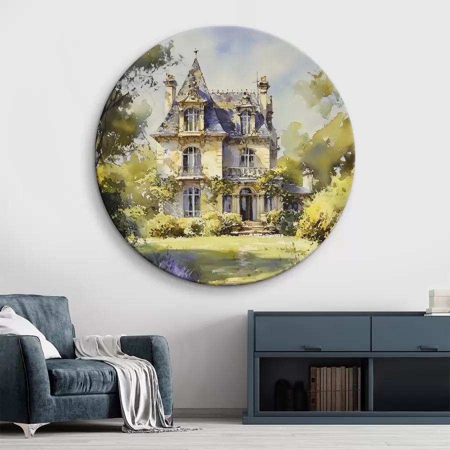  Schilderijen Frans plattelandshuisje, aquarelstijl, lavendelvelden r44501